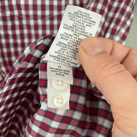 Nordstrom Men's Shop Tech-Smart Trim Fit Short Sleeve Red Blue White Checkered - Picture 8 of 10